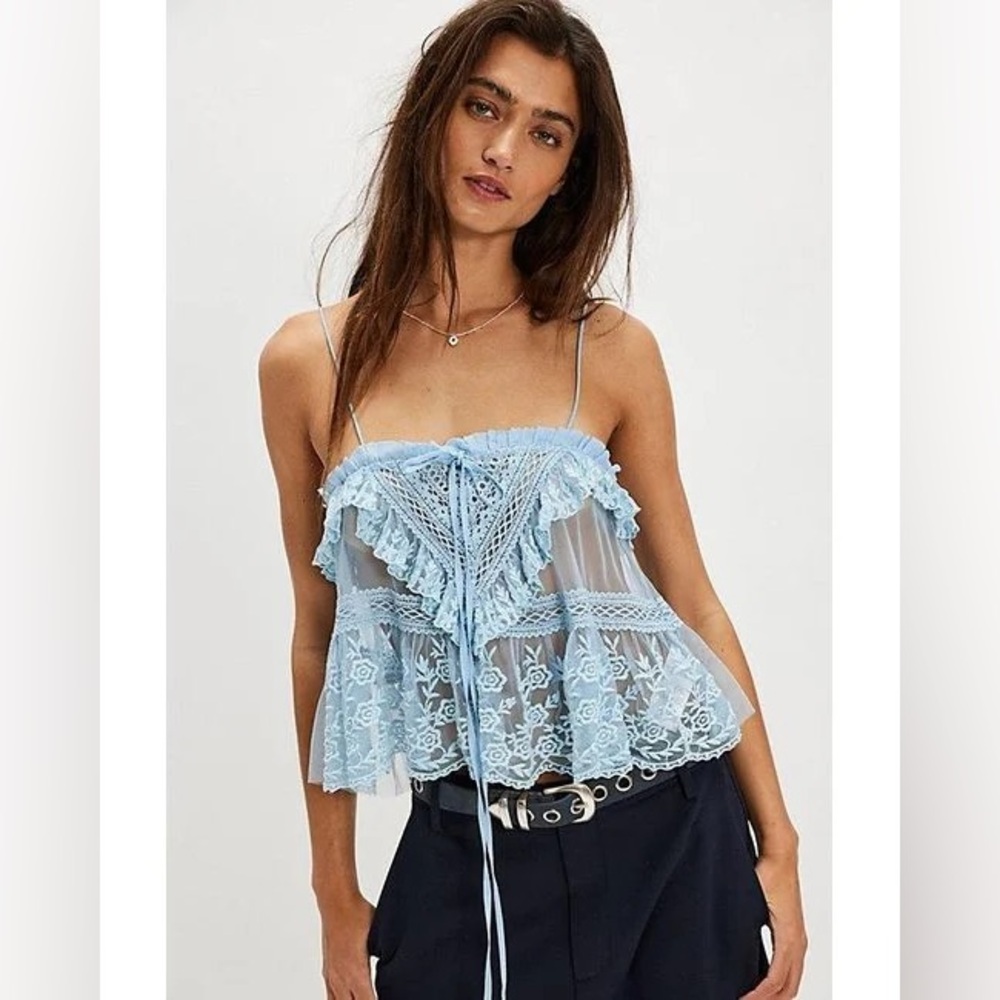 Free People Light Blue Lace Crop Cami